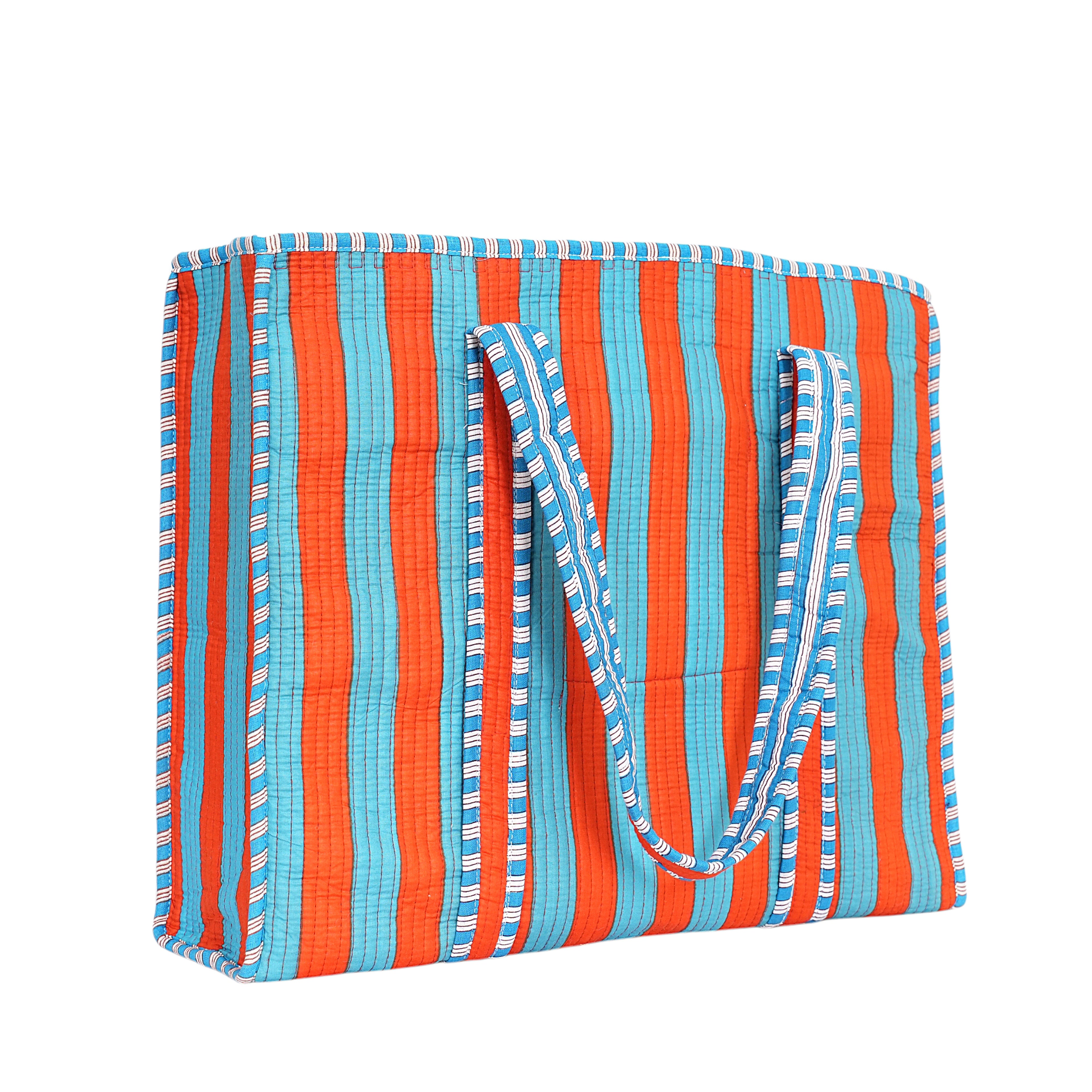 The Stripe Tote — handmade hand block printed cotton tote bag, ethically made in Rajasthan, India