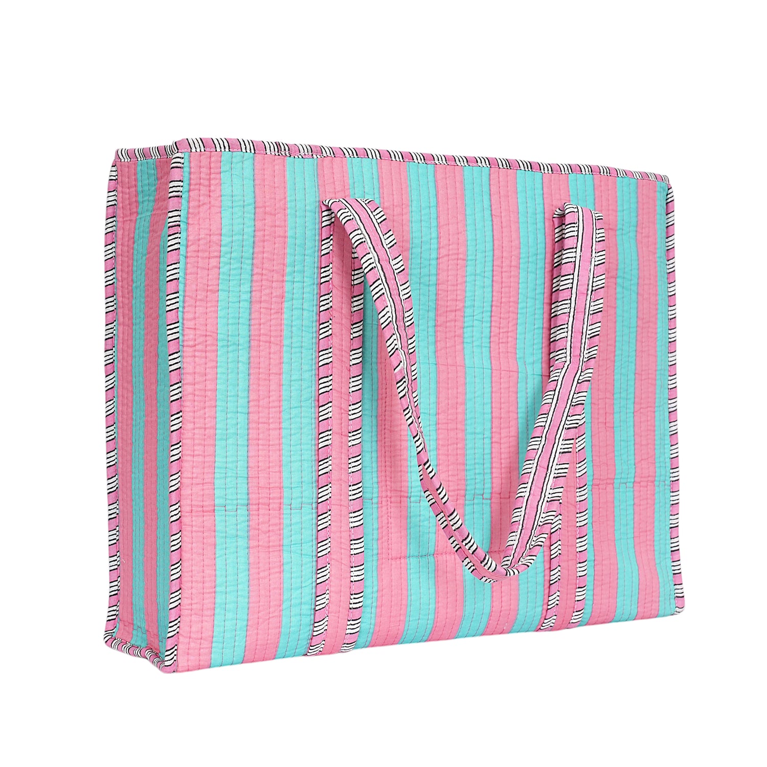 The Stripe Tote — handmade hand block printed cotton tote bag, ethically made in Rajasthan, India