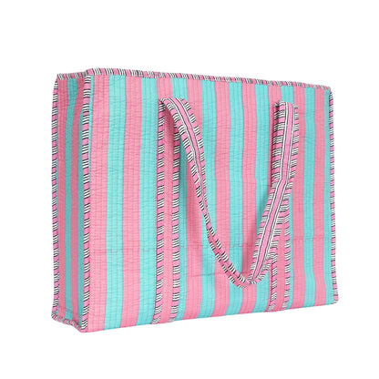 The Stripe Tote — handmade hand block printed cotton tote bag, ethically made in Rajasthan, India