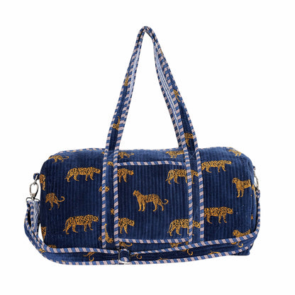 Cheetah Velvet Weekender — handmade quilted velvet weekender bag, ethically made in Rajasthan, India