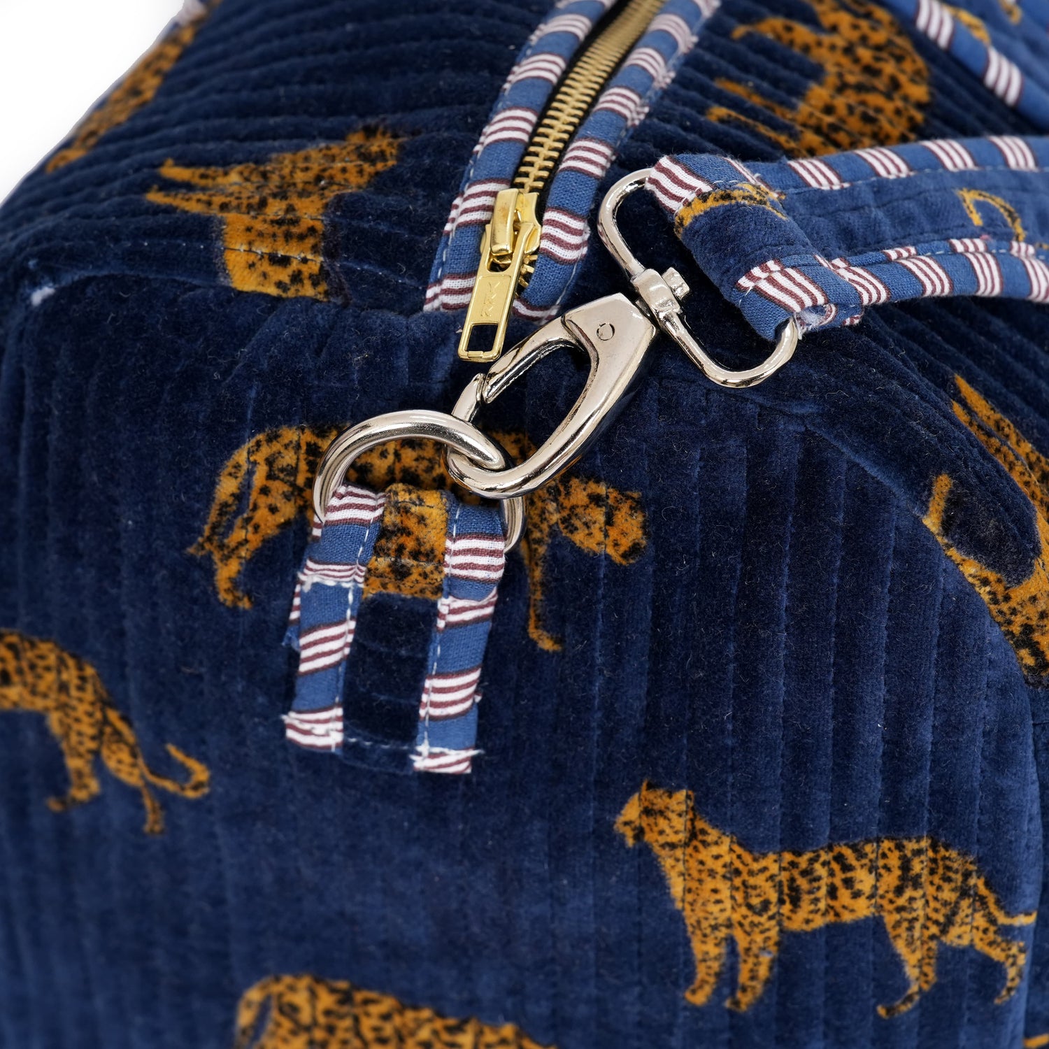 Cheetah Velvet Weekender — handmade quilted velvet weekender bag, ethically made in Rajasthan, India