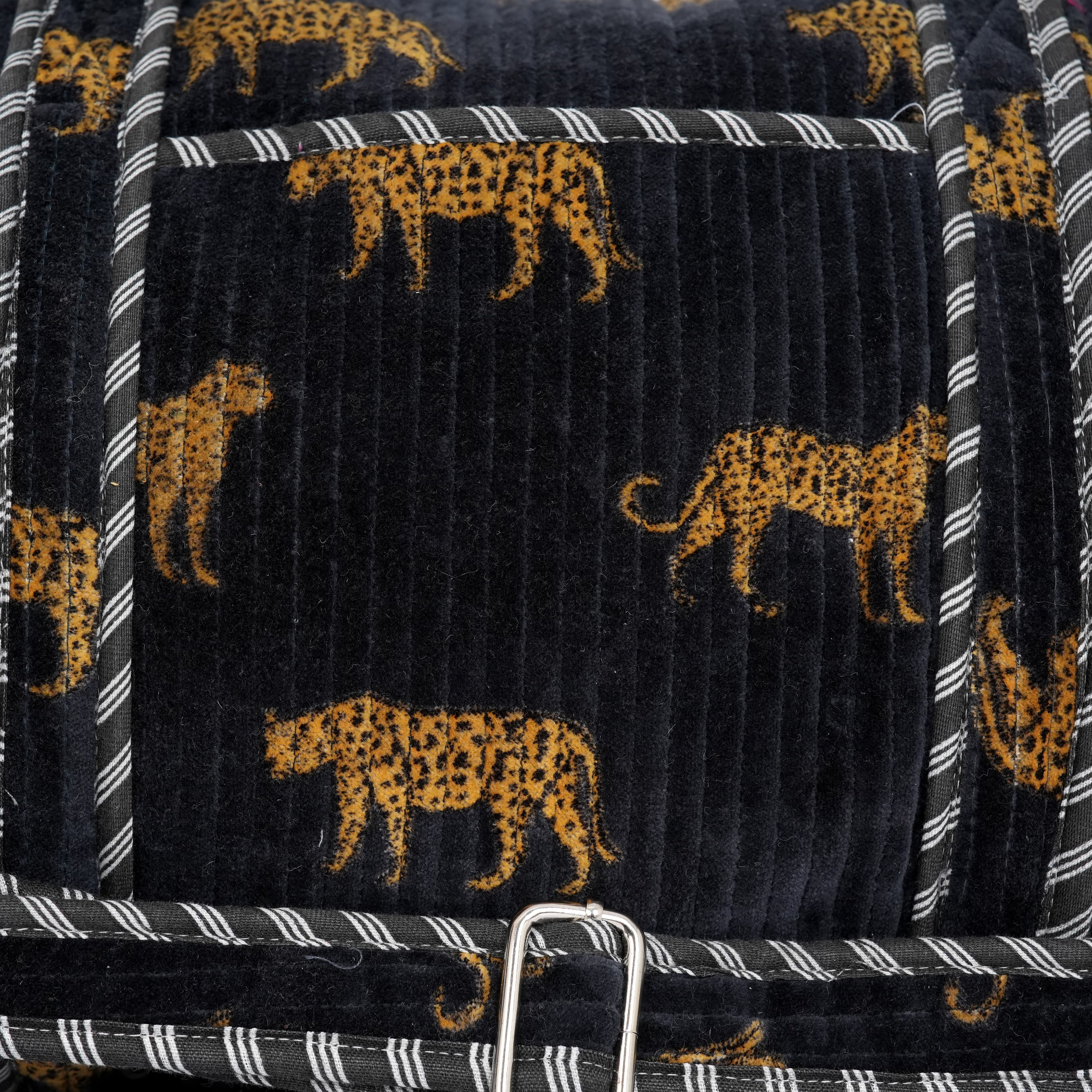 Cheetah Velvet Weekender — handmade quilted velvet weekender bag, ethically made in Rajasthan, India