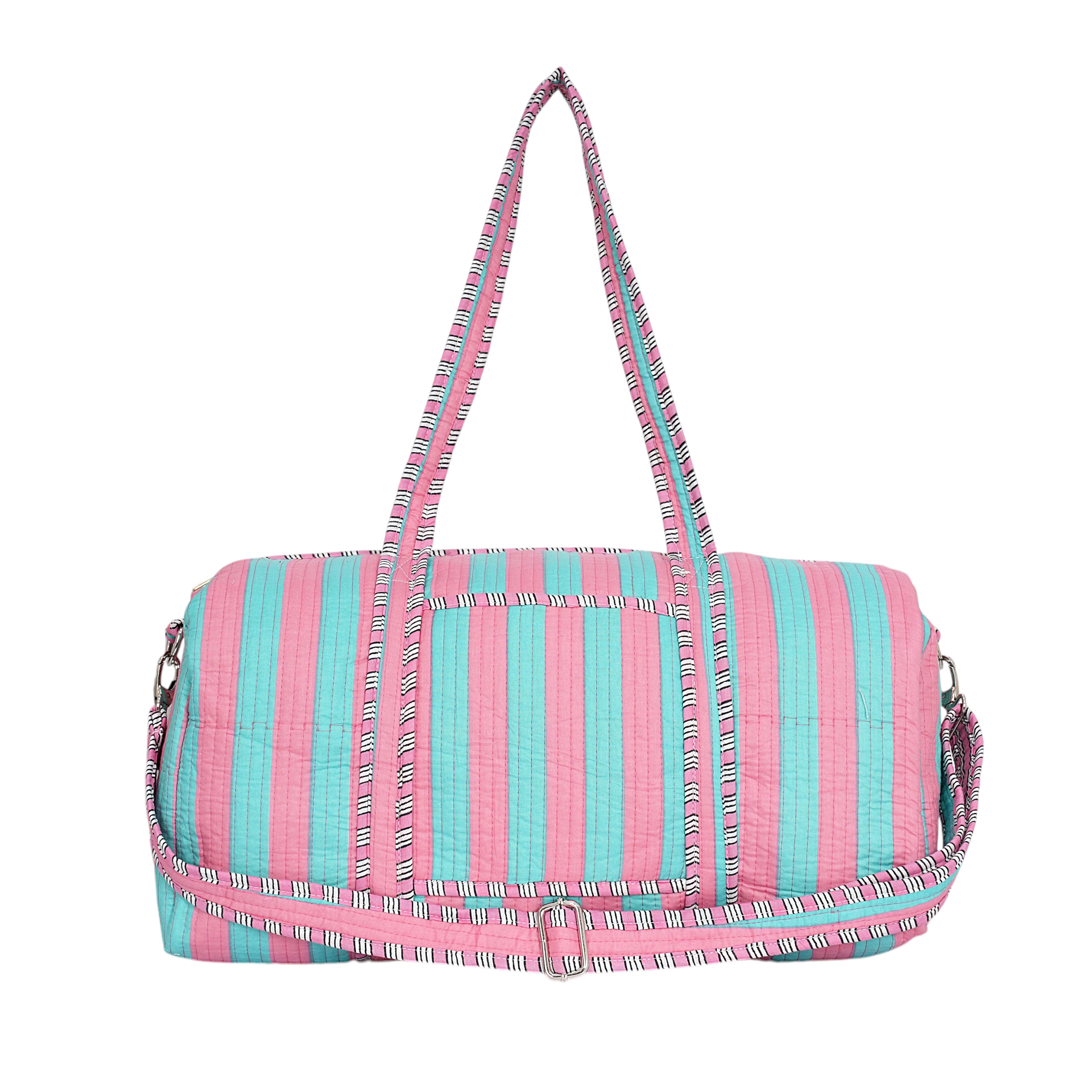 The Striped Cotton Weekender — handmade hand block printed cotton weekender bag, ethically made in Rajasthan, India