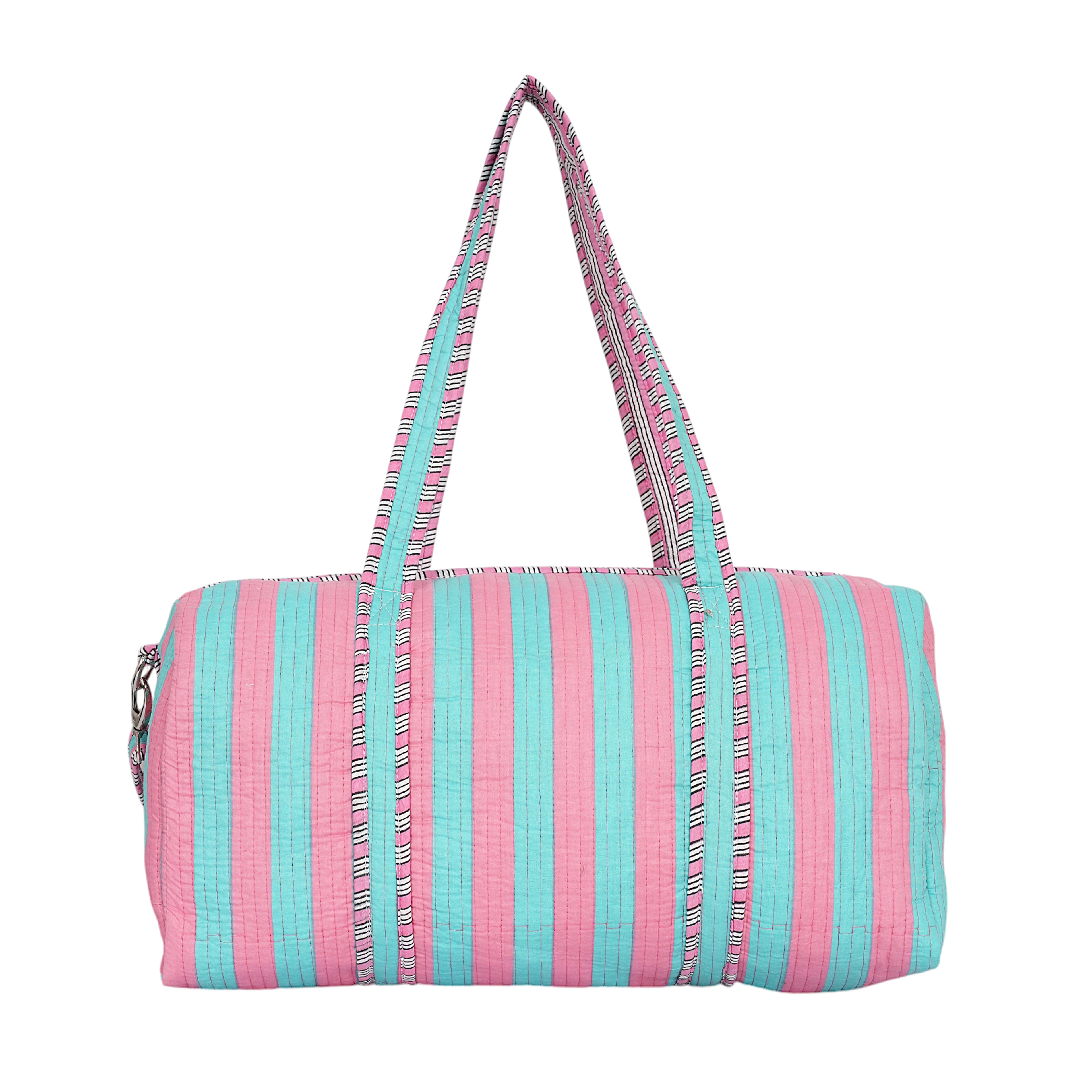 The Striped Cotton Weekender — handmade hand block printed cotton weekender bag, ethically made in Rajasthan, India