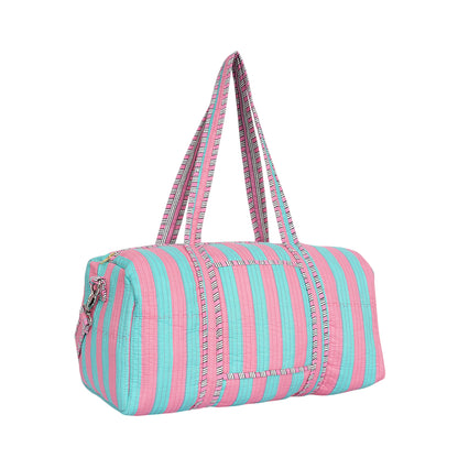 The Striped Cotton Weekender — handmade hand block printed cotton weekender bag, ethically made in Rajasthan, India