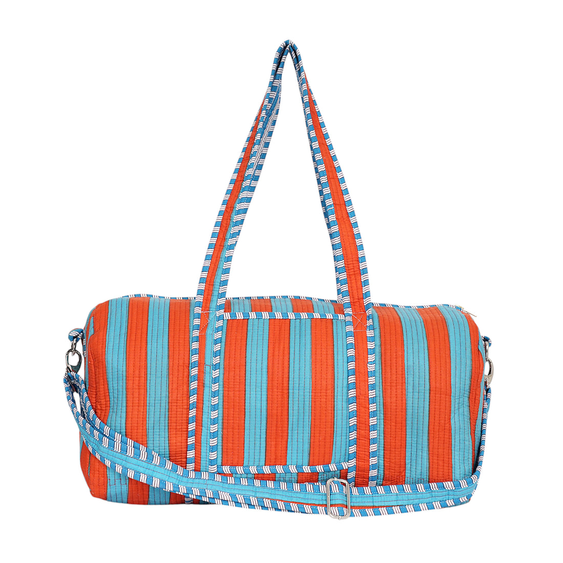 The Striped Cotton Weekender — handmade hand block printed cotton weekender bag, ethically made in Rajasthan, India