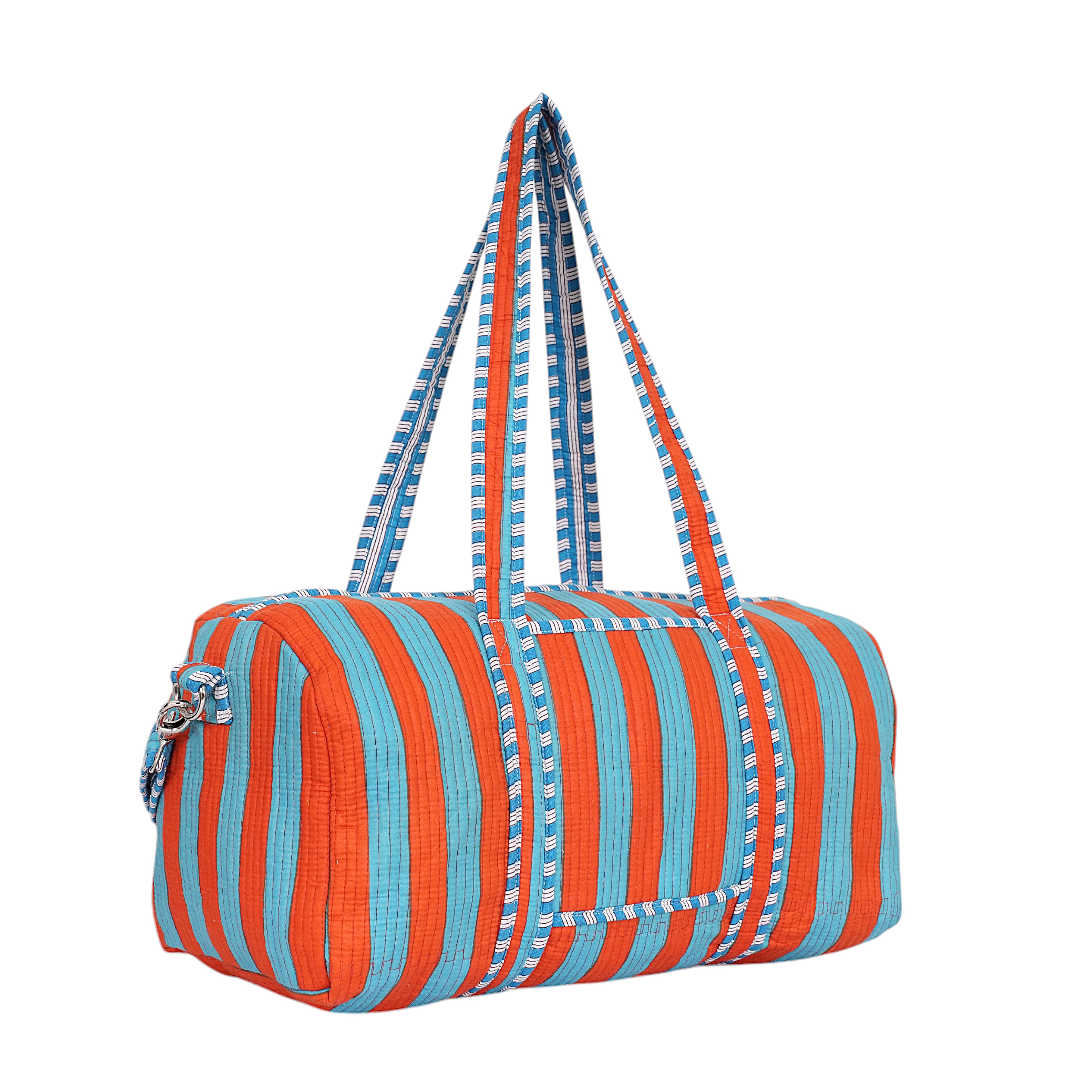 The Striped Cotton Weekender — handmade hand block printed cotton weekender bag, ethically made in Rajasthan, India