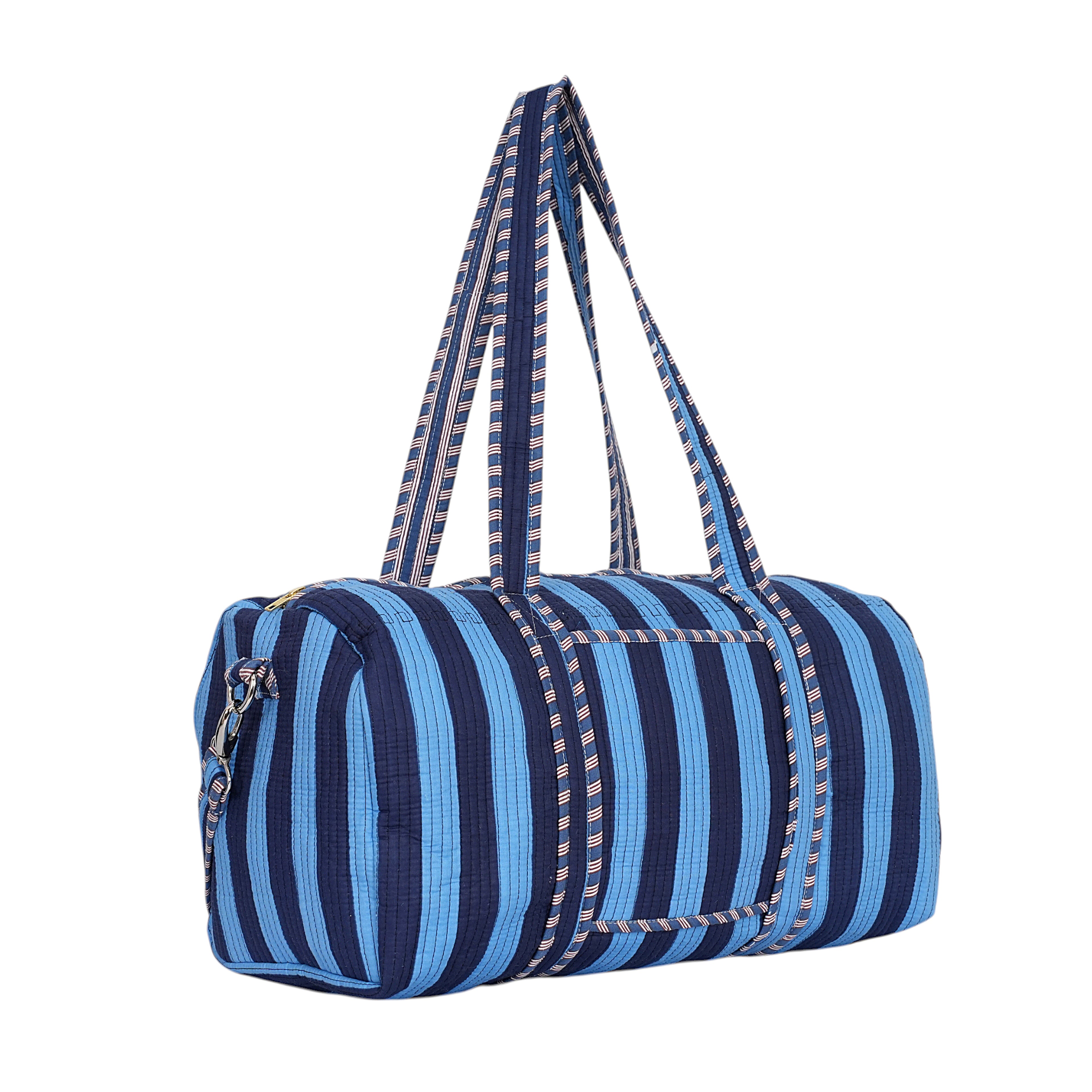 The Striped Cotton Weekender — handmade hand block printed cotton weekender bag, ethically made in Rajasthan, India
