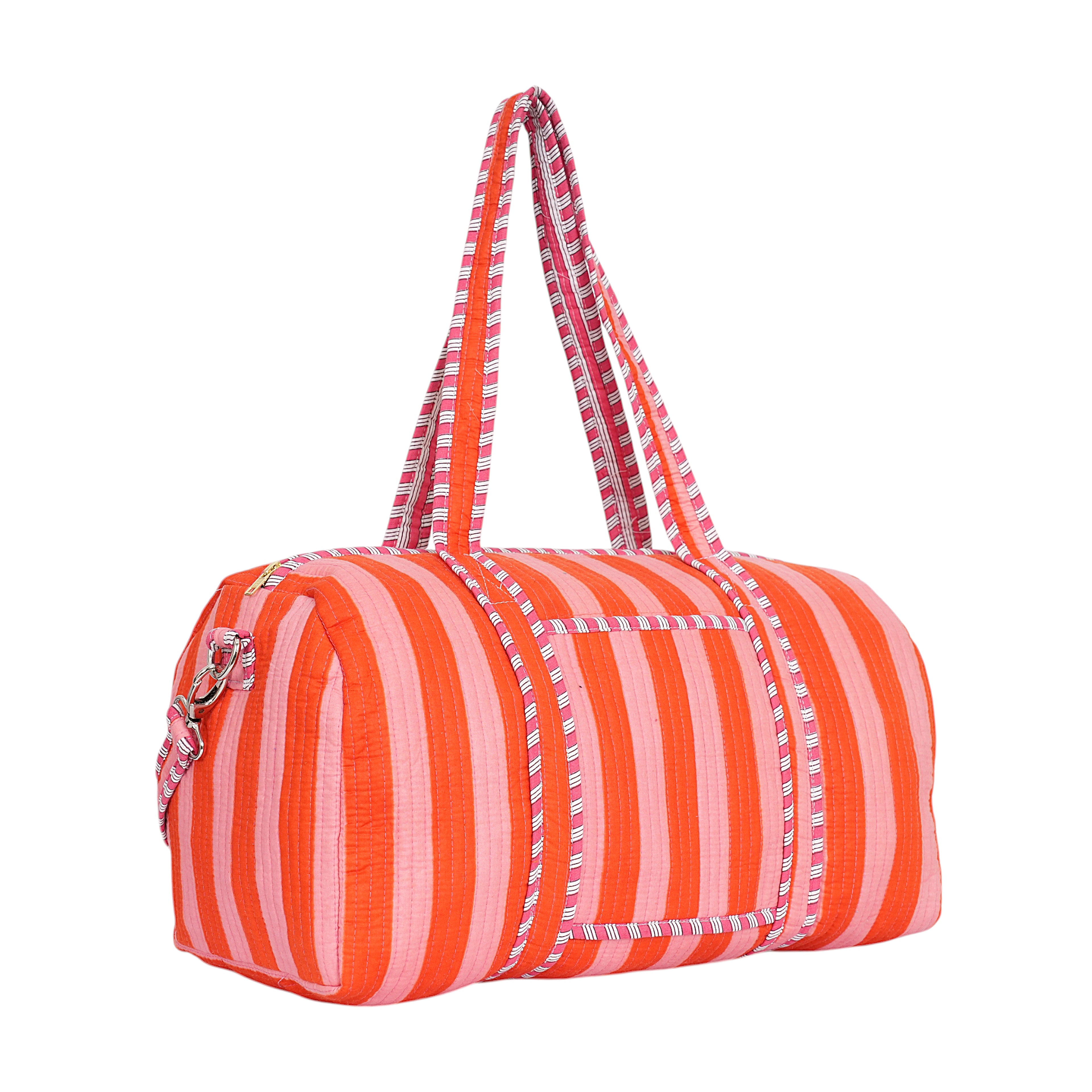 The Striped Cotton Weekender — handmade hand block printed cotton weekender bag, ethically made in Rajasthan, India