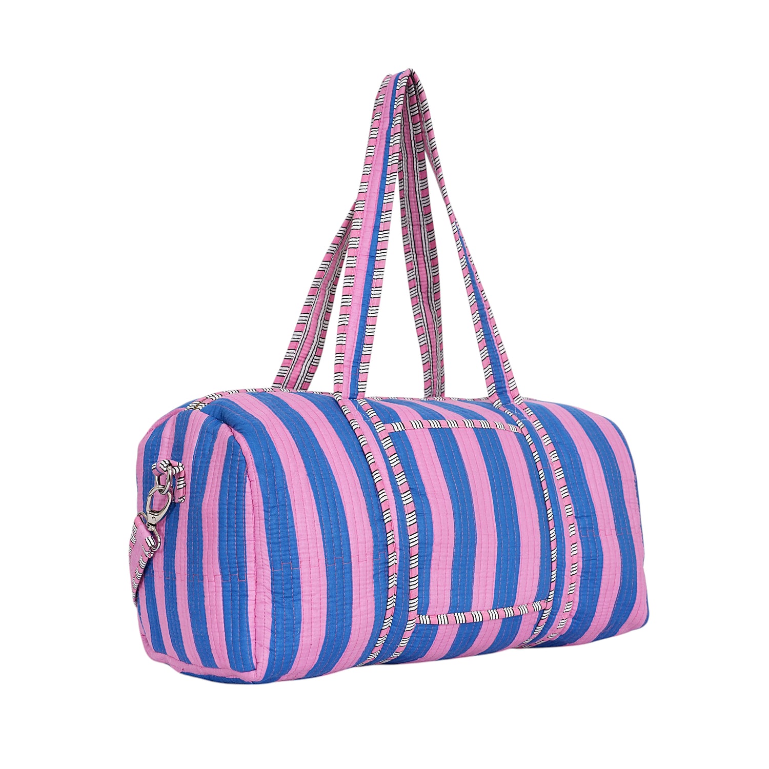 The Striped Cotton Weekender — handmade hand block printed cotton weekender bag, ethically made in Rajasthan, India