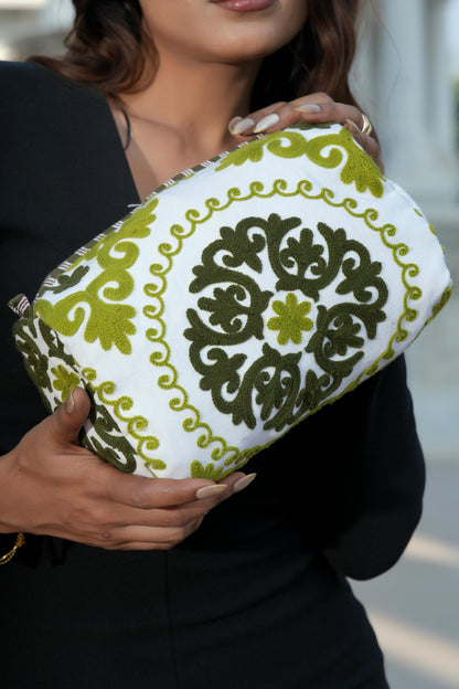 The Suzani Three Piece Travel Set — handmade, ethically made cotton travel pouch set in heritage Suzani print, hand-block-printed by makers in Rajasthan, India.