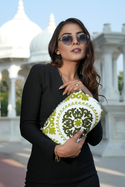 The Suzani Three Piece Travel Set — handmade, ethically made cotton travel pouch set in heritage Suzani print, hand-block-printed by makers in Rajasthan, India.