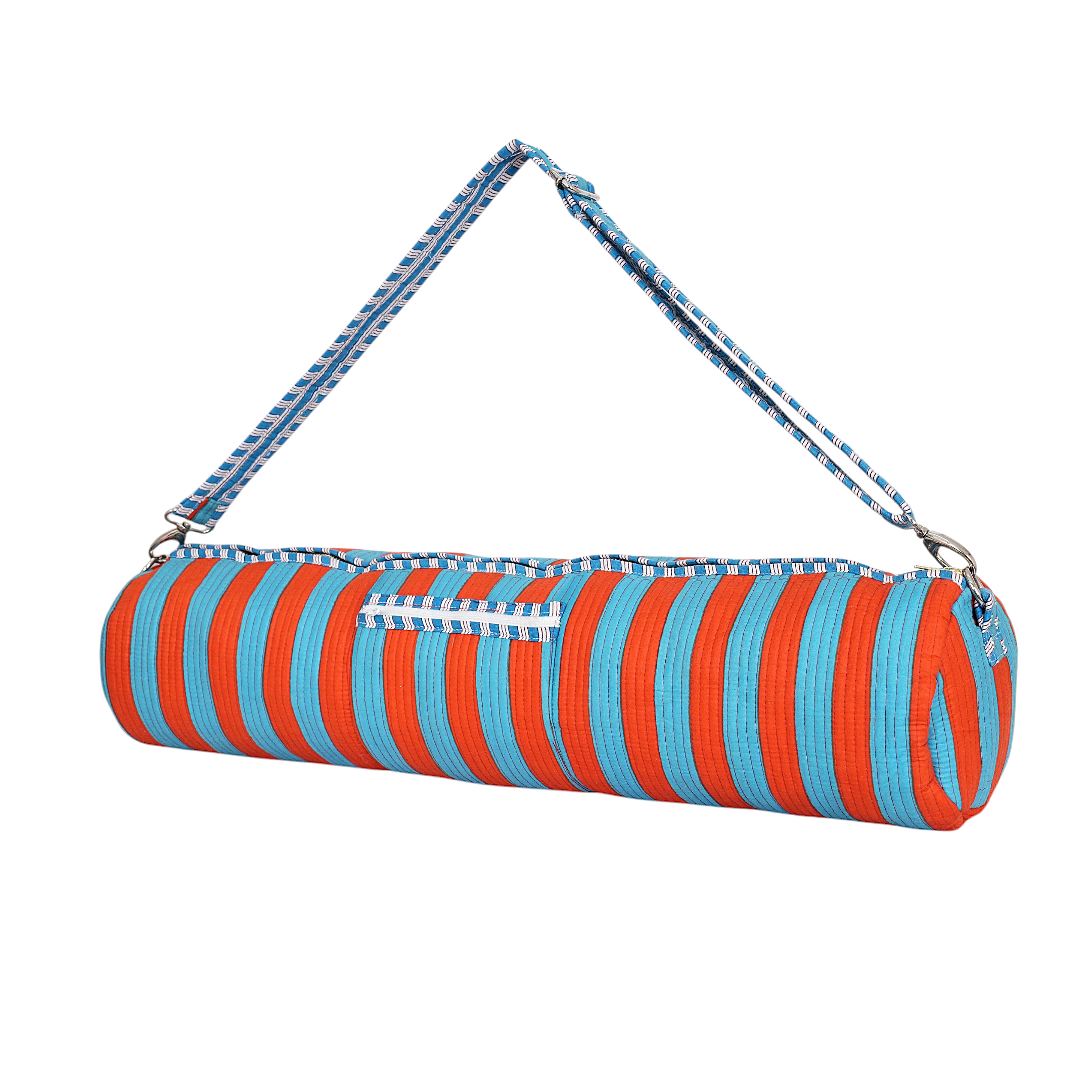 The Striped Cotton Yoga Bag — handmade hand block printed cotton yoga mat bag, ethically made in Rajasthan, India