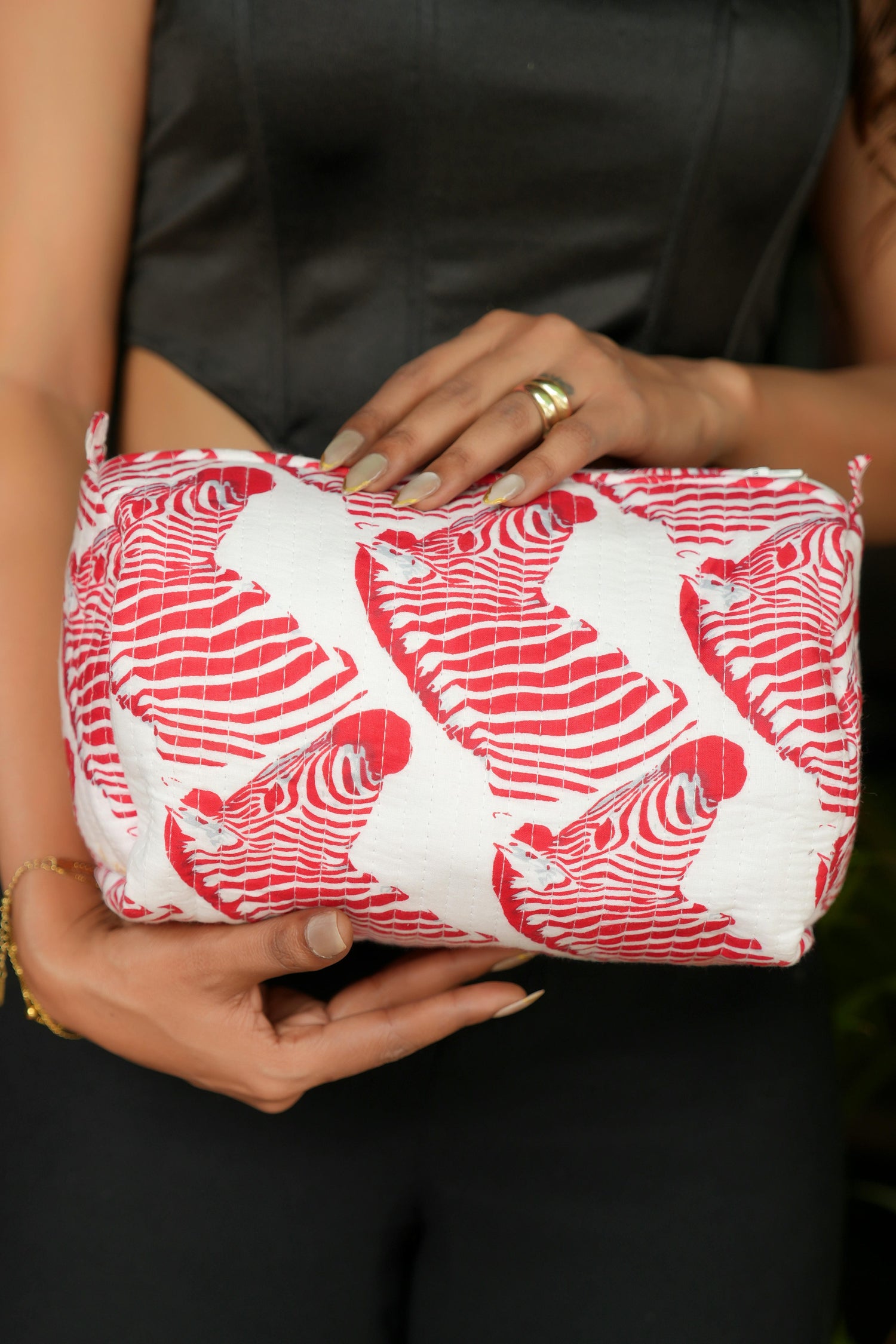 The Zebra Travel Set — handmade hand block printed cotton travel pouch set, ethically made in Rajasthan, India