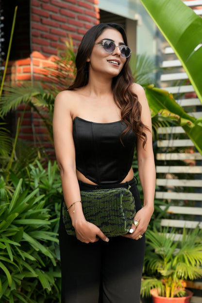 The Velvet Tiger Three Piece Travel Set — handmade, ethically made velvet travel pouch set with tiger motif, made by makers in Rajasthan, India.