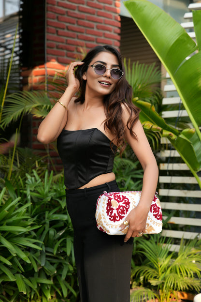 The Suzani Three Piece Travel Set — handmade, ethically made cotton travel pouch set in heritage Suzani print, hand-block-printed by makers in Rajasthan, India.
