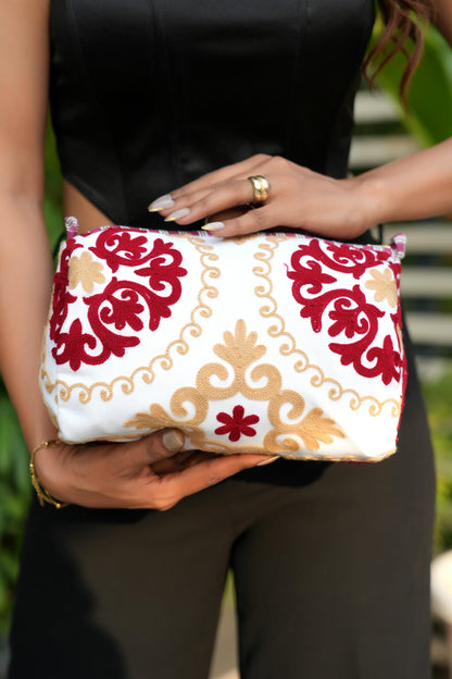 The Suzani Three Piece Travel Set — handmade, ethically made cotton travel pouch set in heritage Suzani print, hand-block-printed by makers in Rajasthan, India.