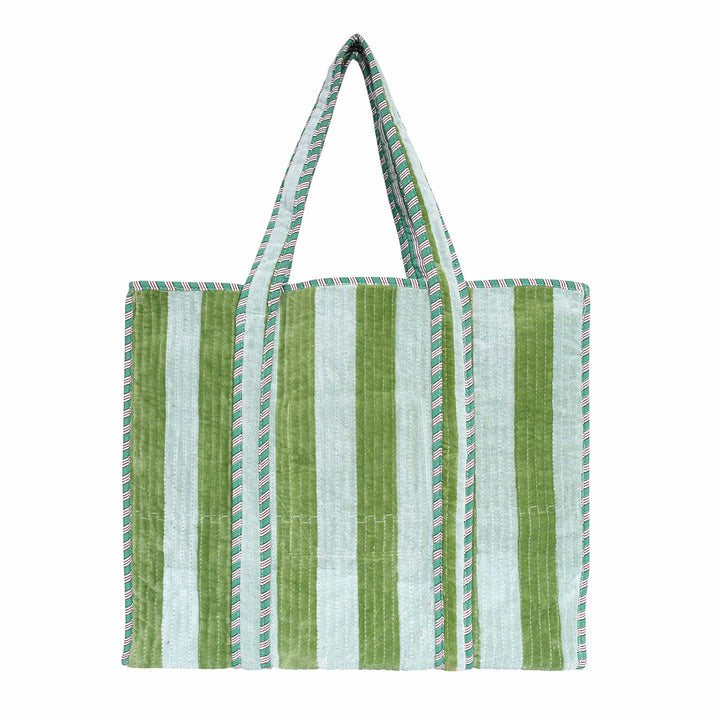 The Striped Velvet Tote — handmade quilted velvet tote bag, ethically made in Rajasthan, India
