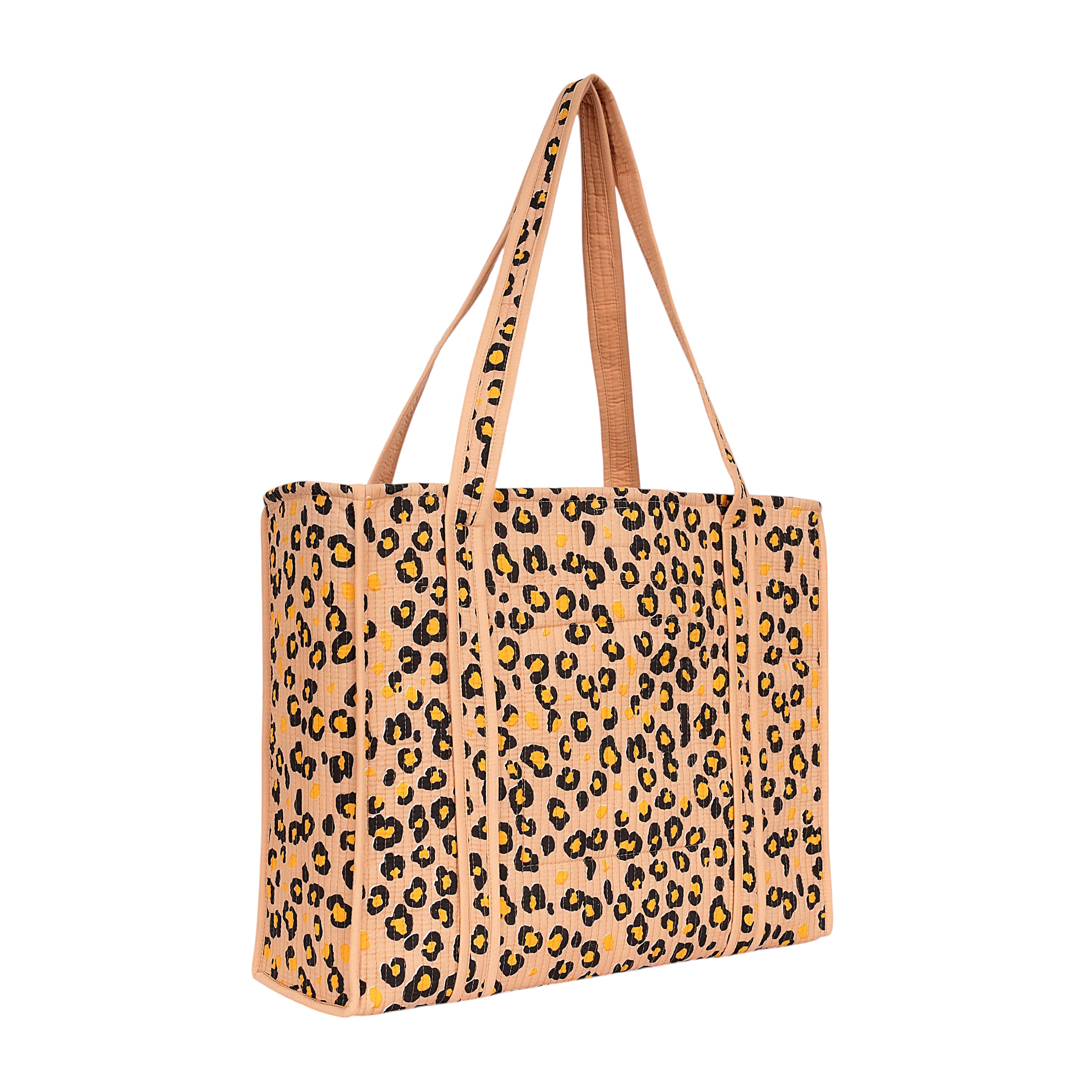 The Leopard Tote — handmade hand-block-printed cotton tote bag with our signature leopard print, ethically made in Rajasthan, India