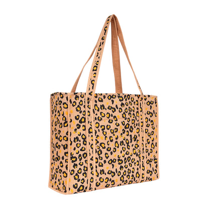 The Leopard Tote — handmade hand-block-printed cotton tote bag with our signature leopard print, ethically made in Rajasthan, India