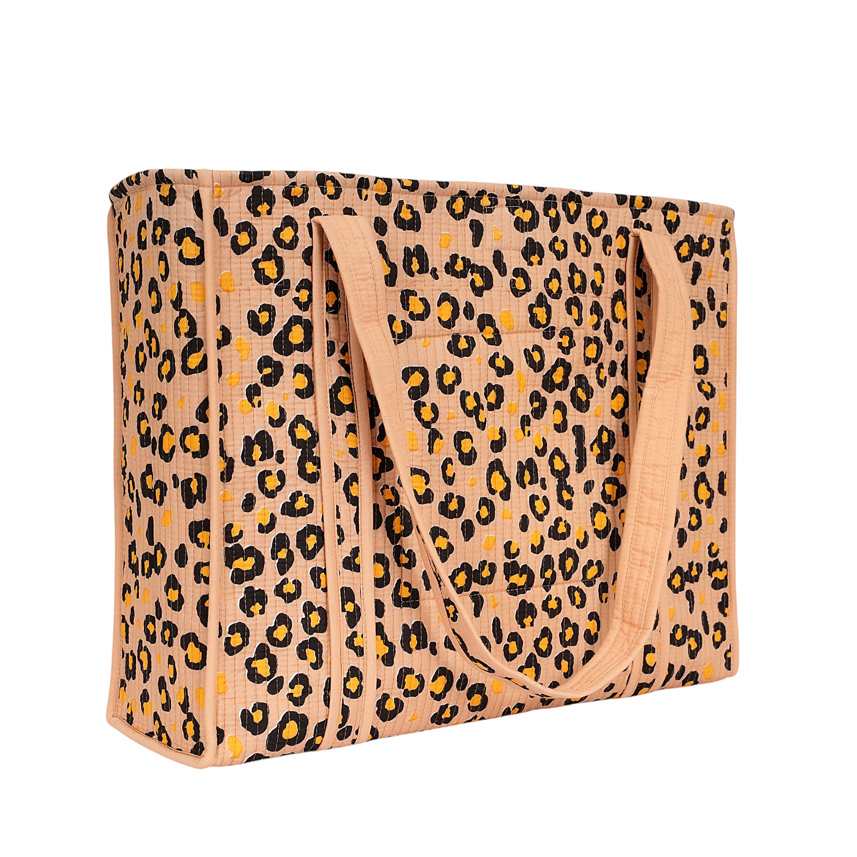 The Leopard Tote — handmade hand-block-printed cotton tote bag with our signature leopard print, ethically made in Rajasthan, India