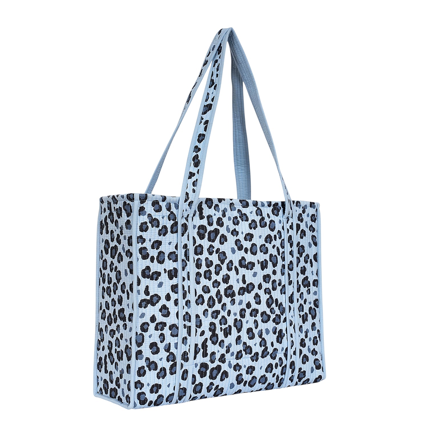 The Leopard Tote — handmade hand-block-printed cotton tote bag with our signature leopard print, ethically made in Rajasthan, India