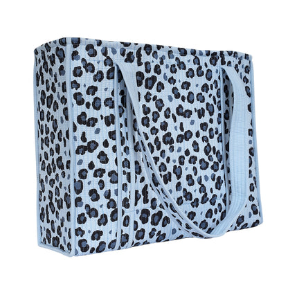 The Leopard Tote — handmade hand-block-printed cotton tote bag with our signature leopard print, ethically made in Rajasthan, India