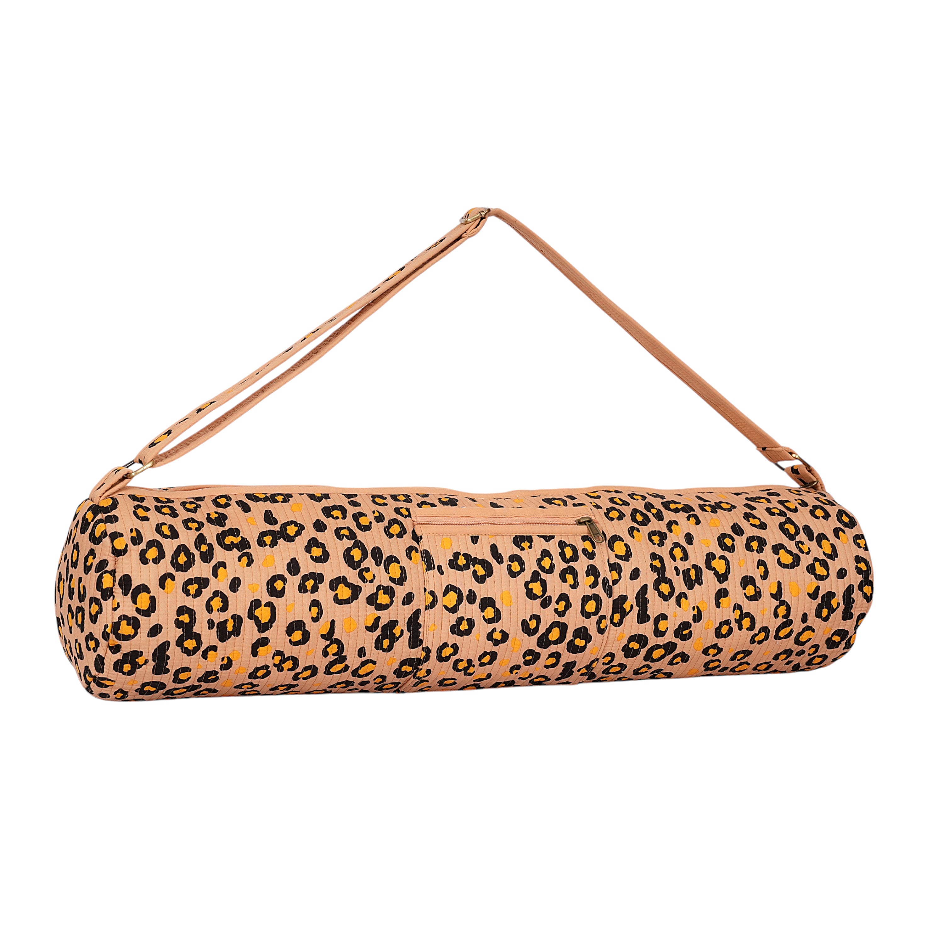 The Leopard Yoga Mat Bag — handmade hand-block-printed cotton yoga mat bag with our signature leopard print, ethically made in Rajasthan, India