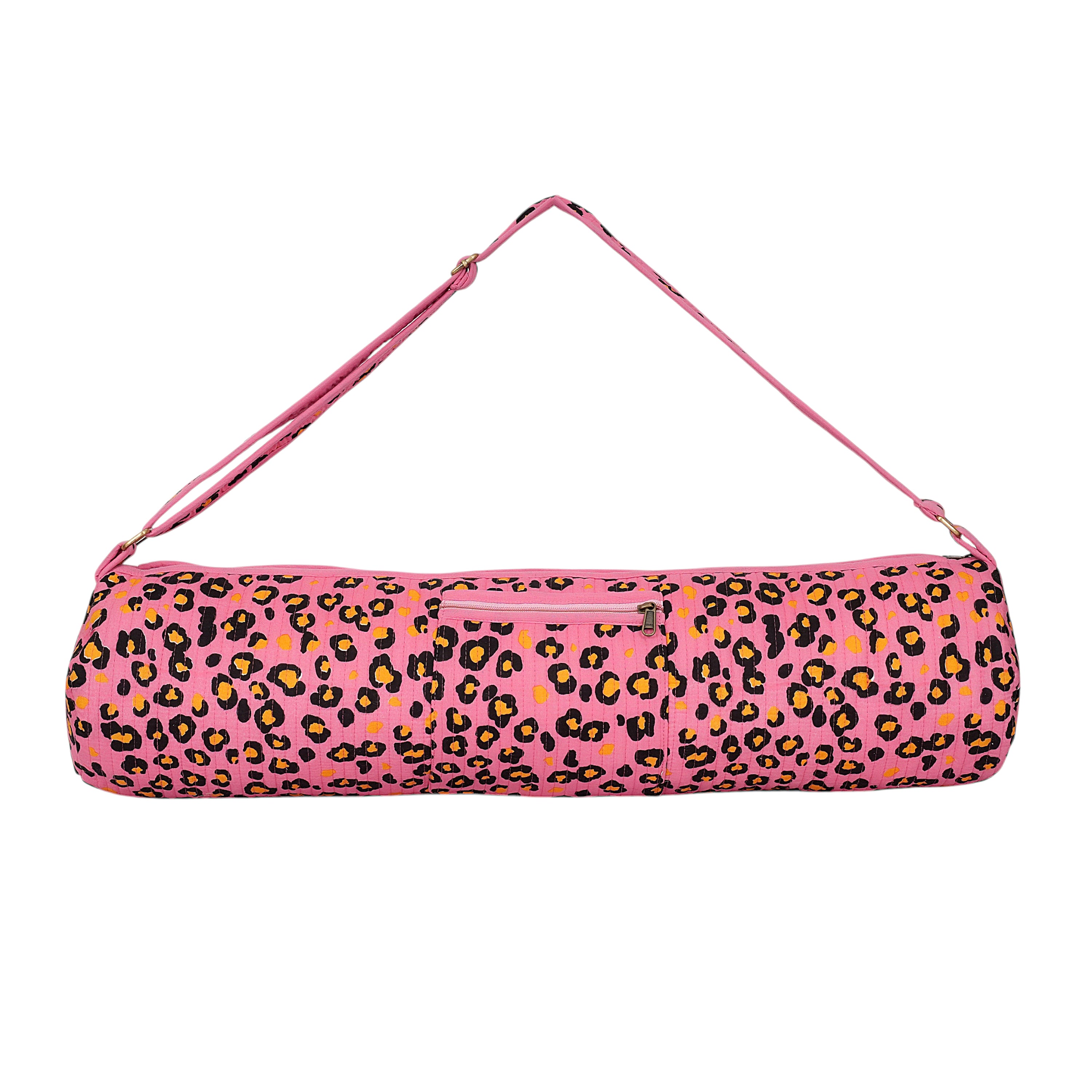The Leopard Yoga Mat Bag — handmade hand-block-printed cotton yoga mat bag with our signature leopard print, ethically made in Rajasthan, India