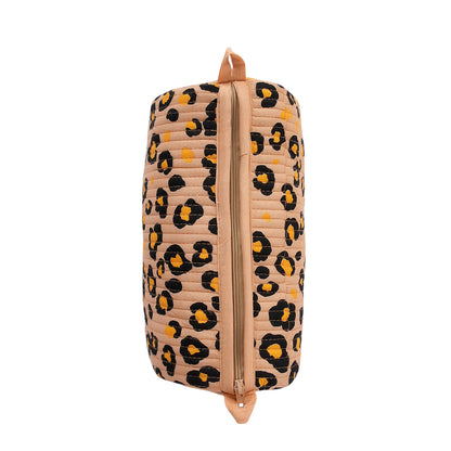 The Leopard 3-Piece Travel Set — handmade hand-block-printed cotton three-piece travel pouch set with our signature leopard print, ethically made in Rajasthan, India