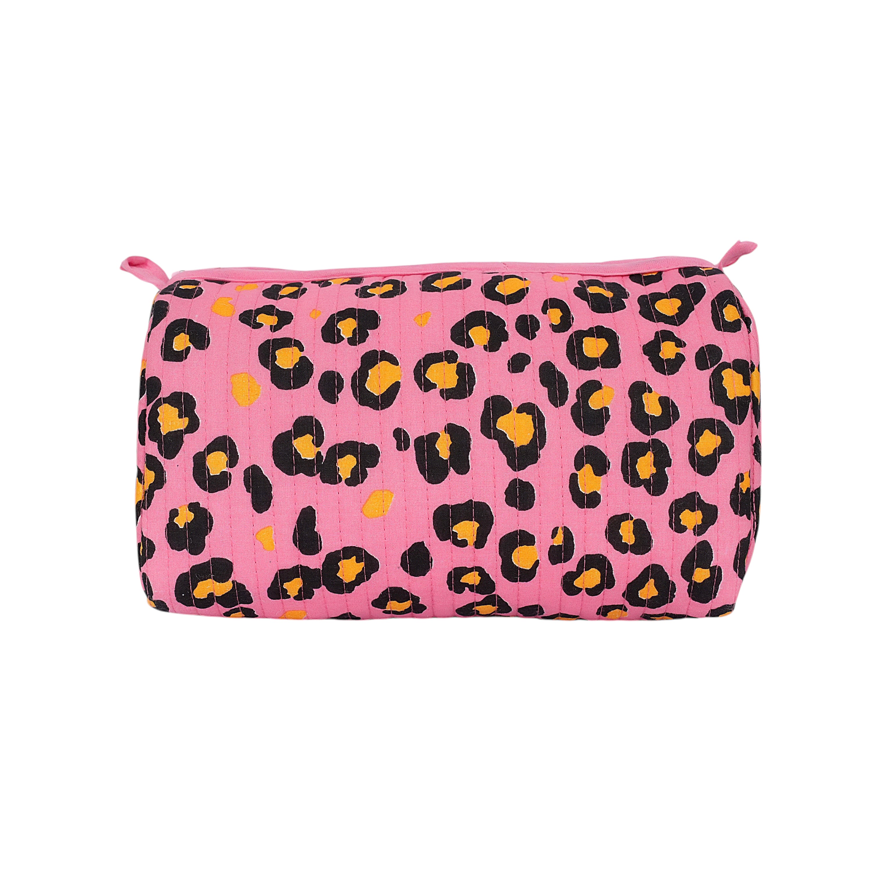 The Leopard 3-Piece Travel Set — handmade hand-block-printed cotton three-piece travel pouch set with our signature leopard print, ethically made in Rajasthan, India