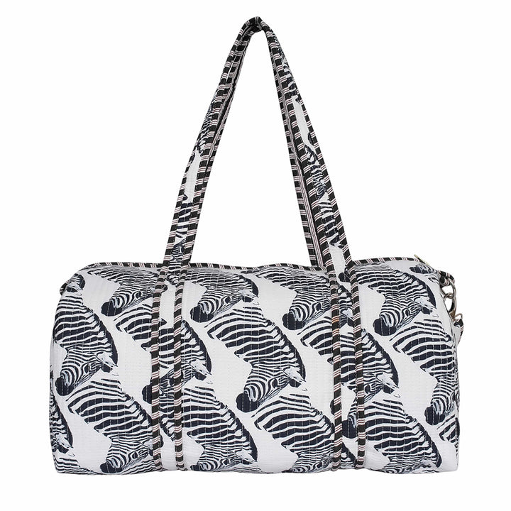 The Zebra Weekender — handmade cotton weekender bag, ethically made in Rajasthan, India