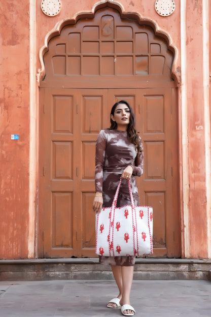The Lobster Tote — handmade cotton tote bag with the lobster motif, ethically made in Rajasthan, India