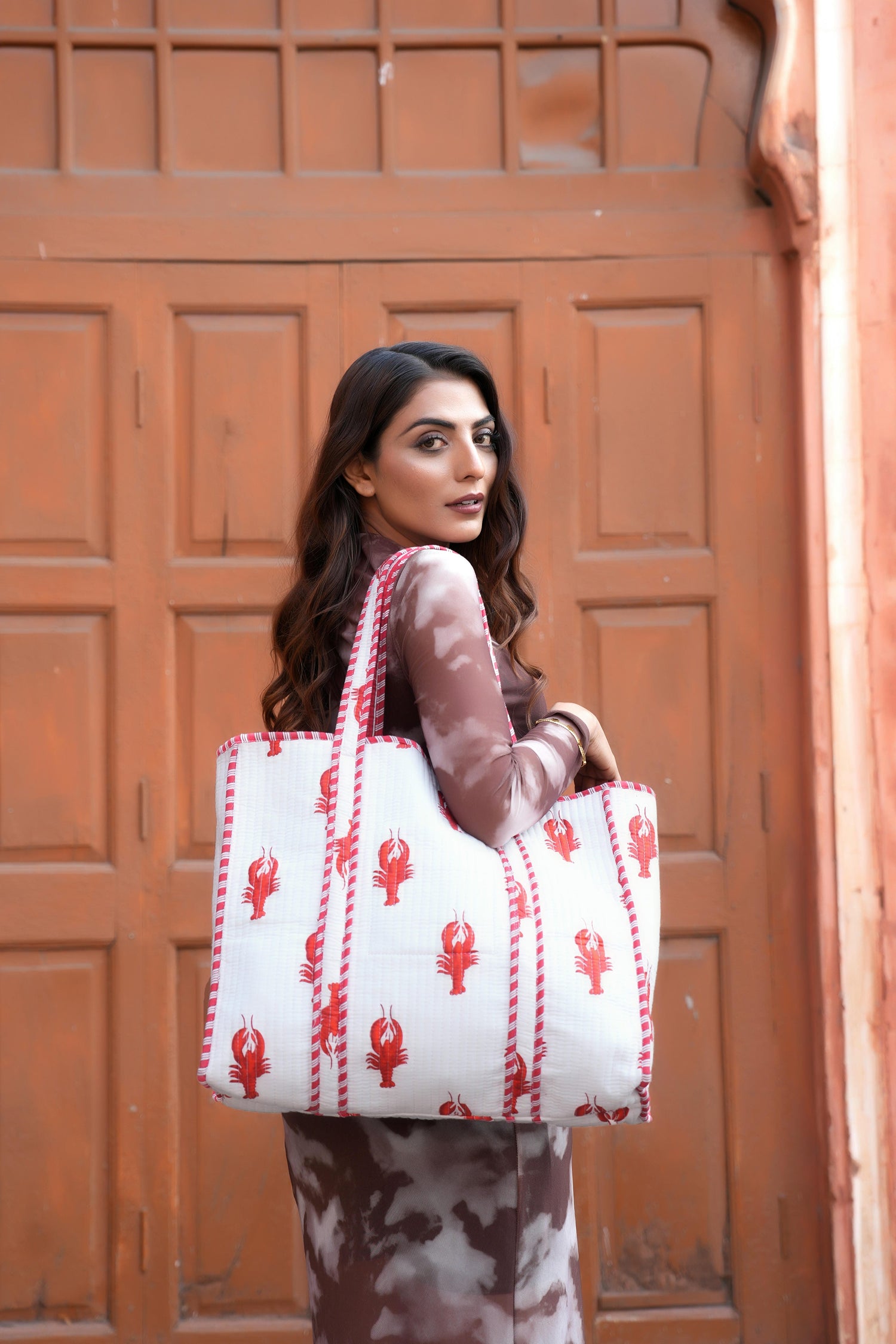The Lobster Tote — handmade cotton tote bag with the lobster motif, ethically made in Rajasthan, India