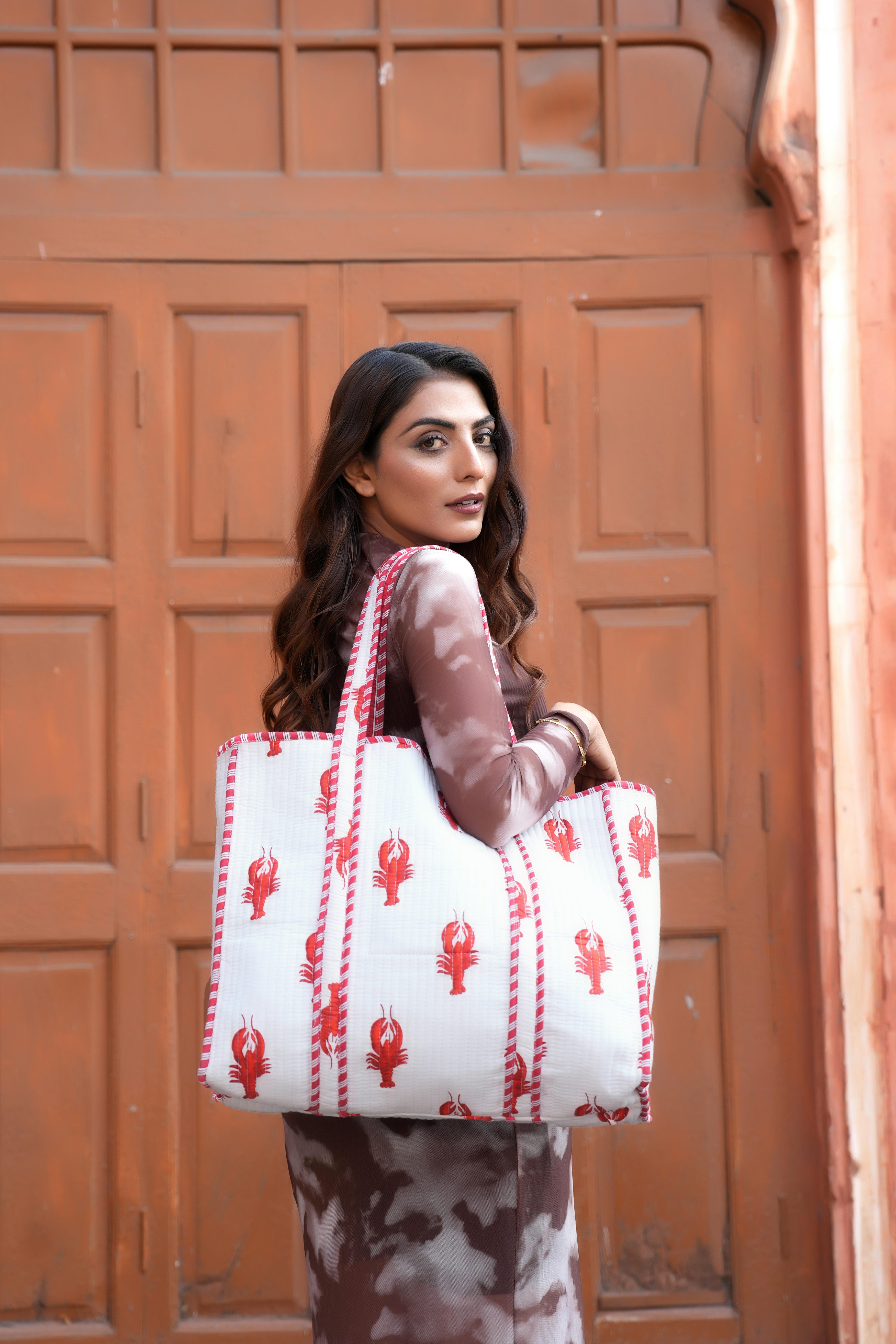The Lobster Tote — handmade cotton tote bag with the lobster motif, ethically made in Rajasthan, India