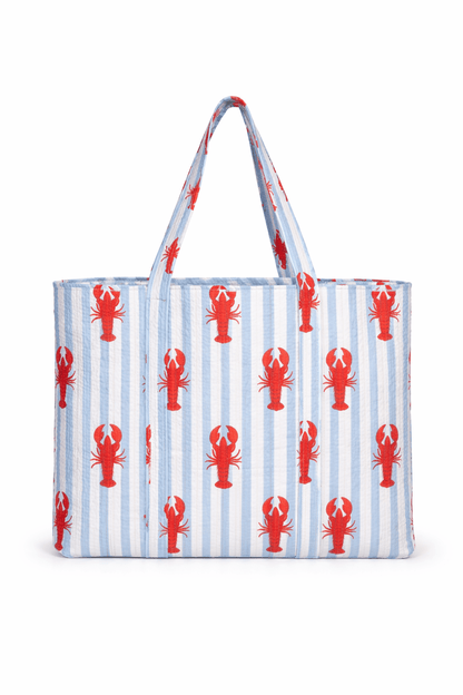 The Striped Lobster Tote — handmade hand block printed cotton tote bag, ethically made in Rajasthan, India