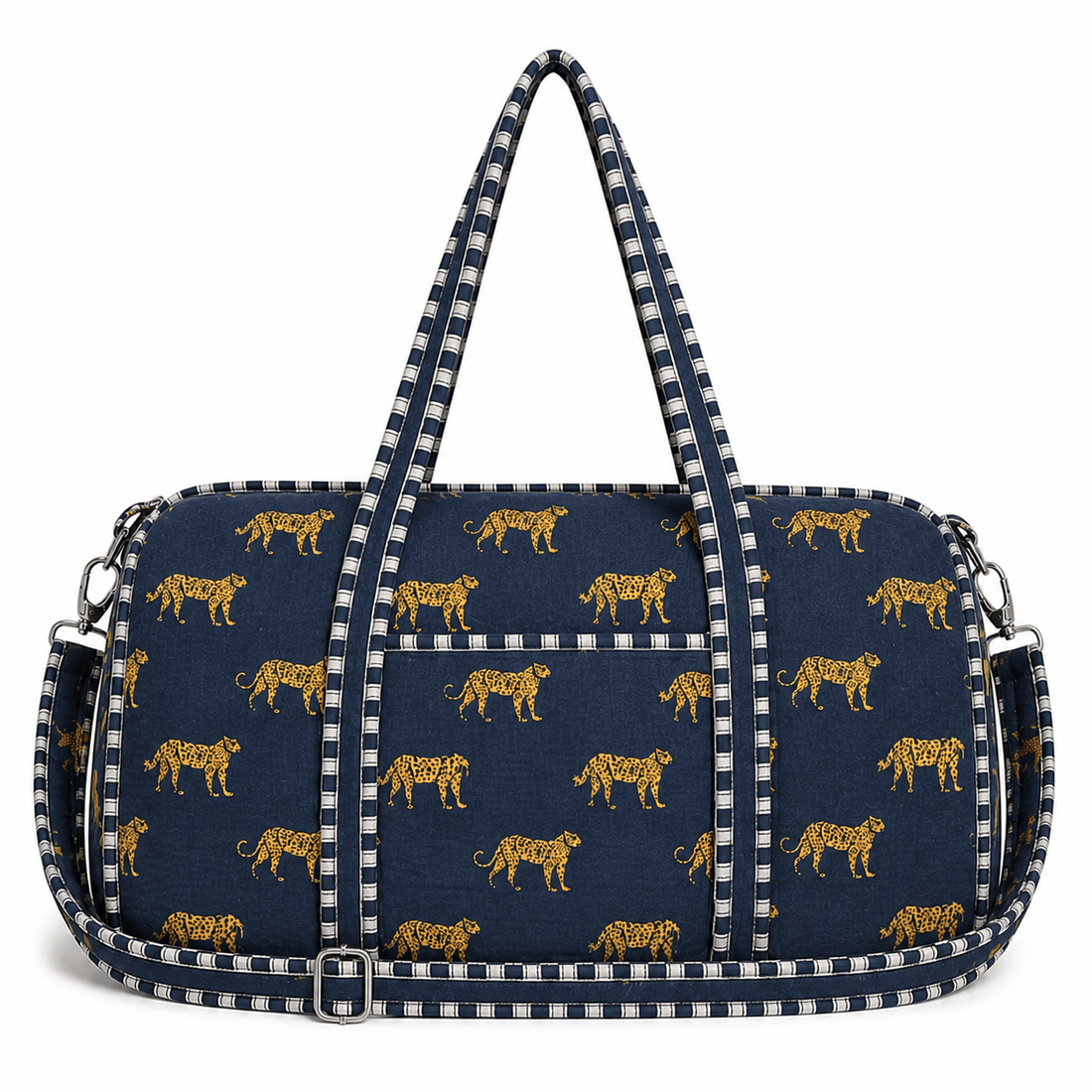 Cheetah Velvet Weekender — handmade quilted velvet weekender bag, ethically made in Rajasthan, India