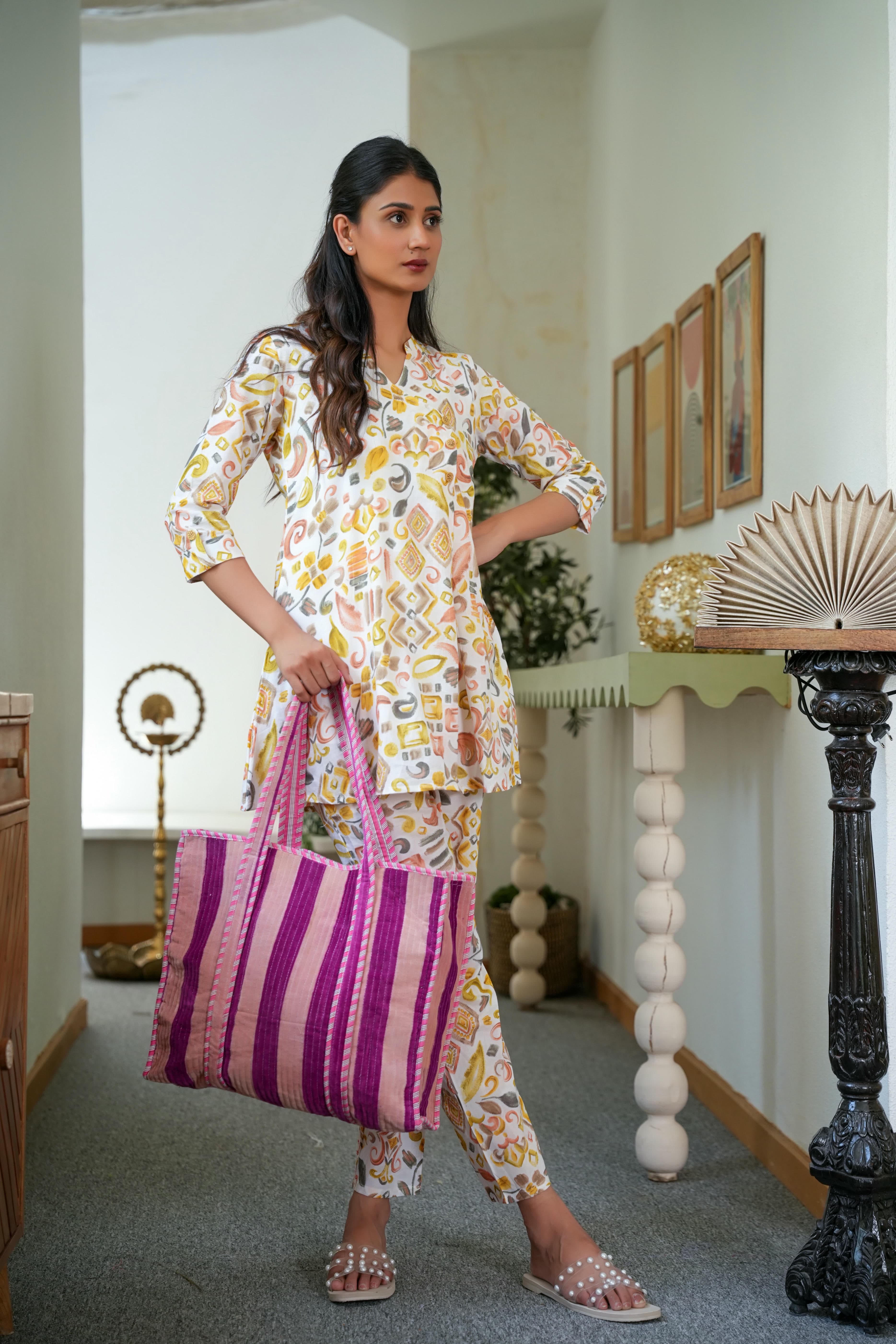 The Striped Velvet Tote — handmade quilted velvet tote bag, ethically made in Rajasthan, India