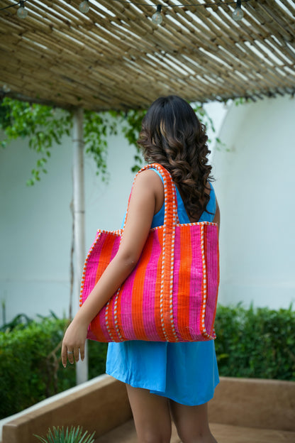 The Striped Velvet Tote — handmade quilted velvet tote bag, ethically made in Rajasthan, India