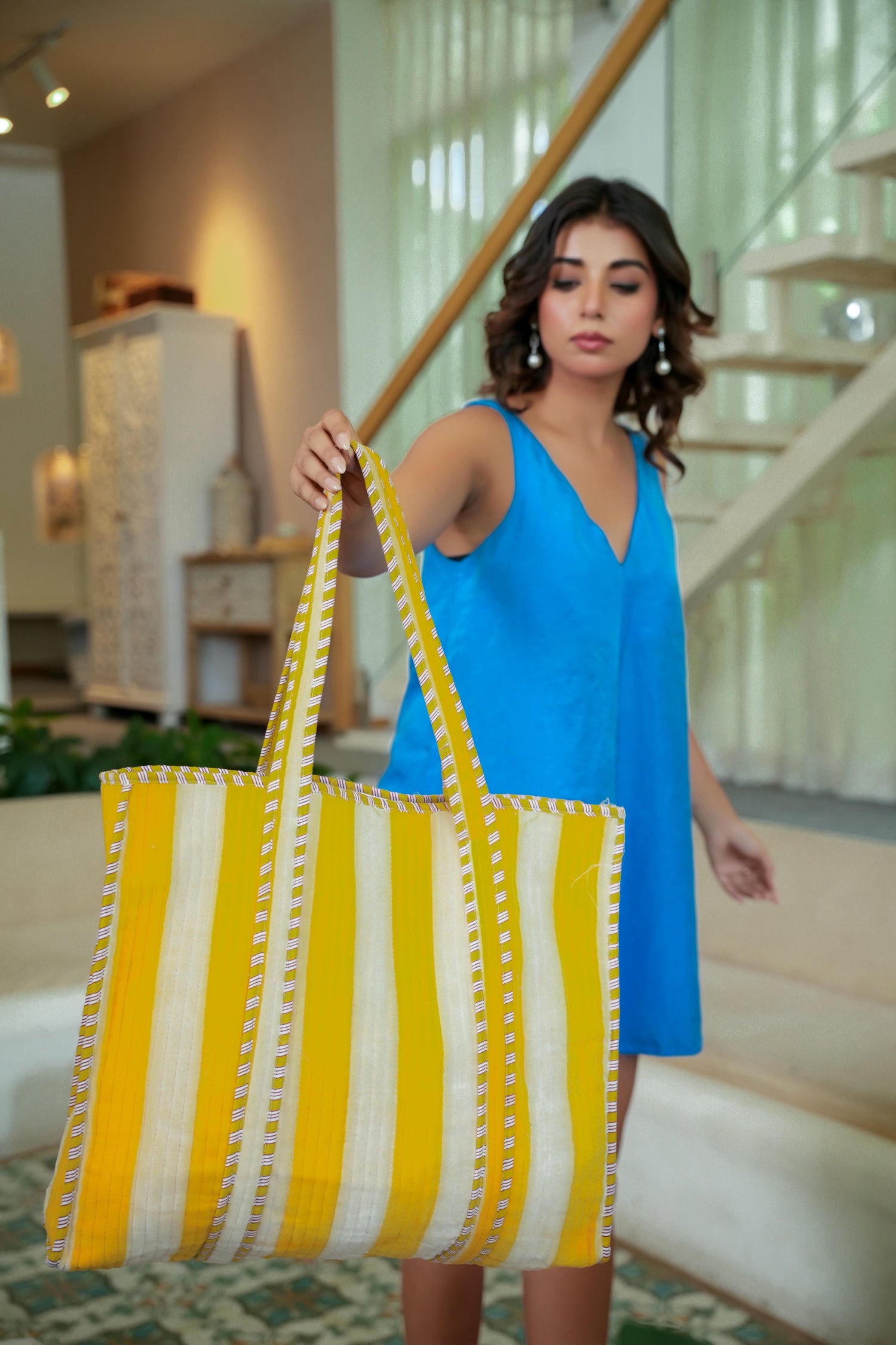 The Striped Velvet Tote — handmade quilted velvet tote bag, ethically made in Rajasthan, India