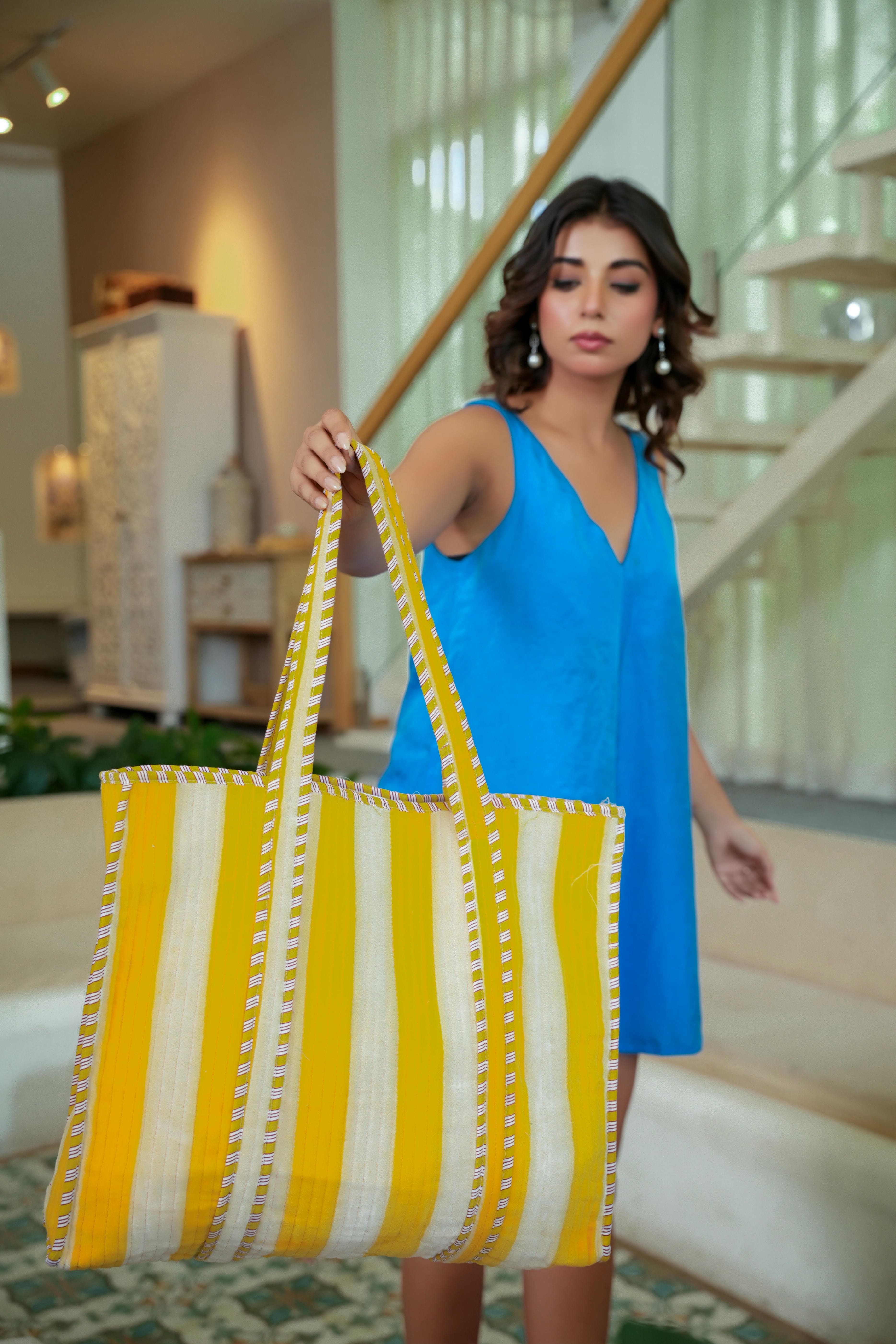 The Striped Velvet Tote — handmade quilted velvet tote bag, ethically made in Rajasthan, India