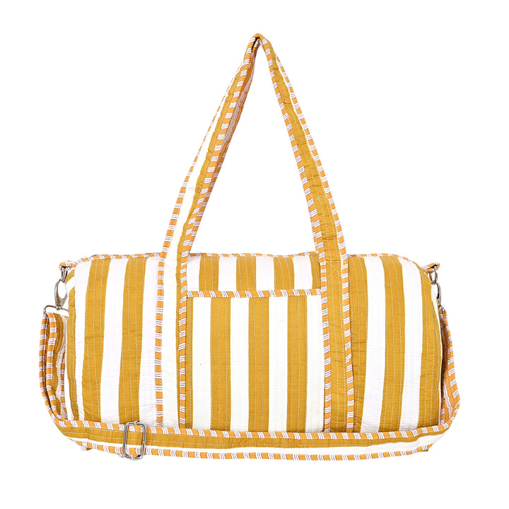 Front view of The Striped Cotton Weekender in cotton stripes