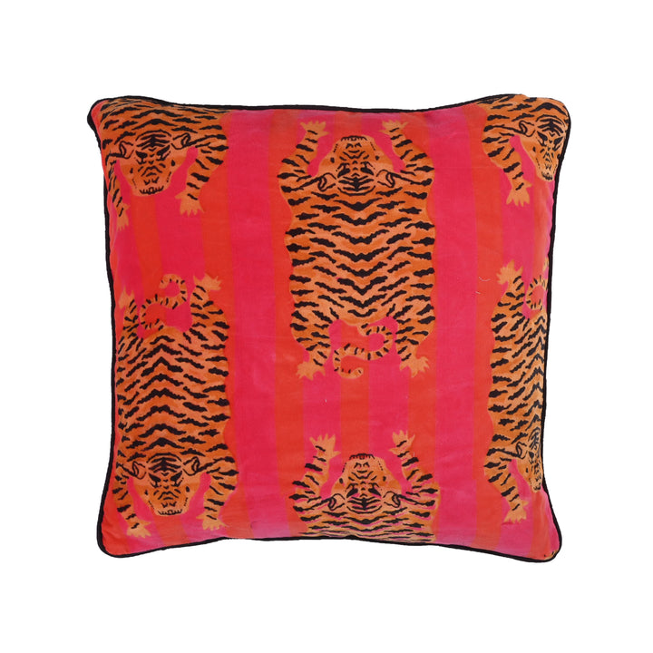 Velvet Tibetan Tiger Cushion — handmade quilted velvet cushion cover, ethically made in Rajasthan, India