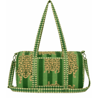 The Tibetan Tiger Velvet Weekender — handmade quilted velvet weekender bag, ethically made in Rajasthan, India