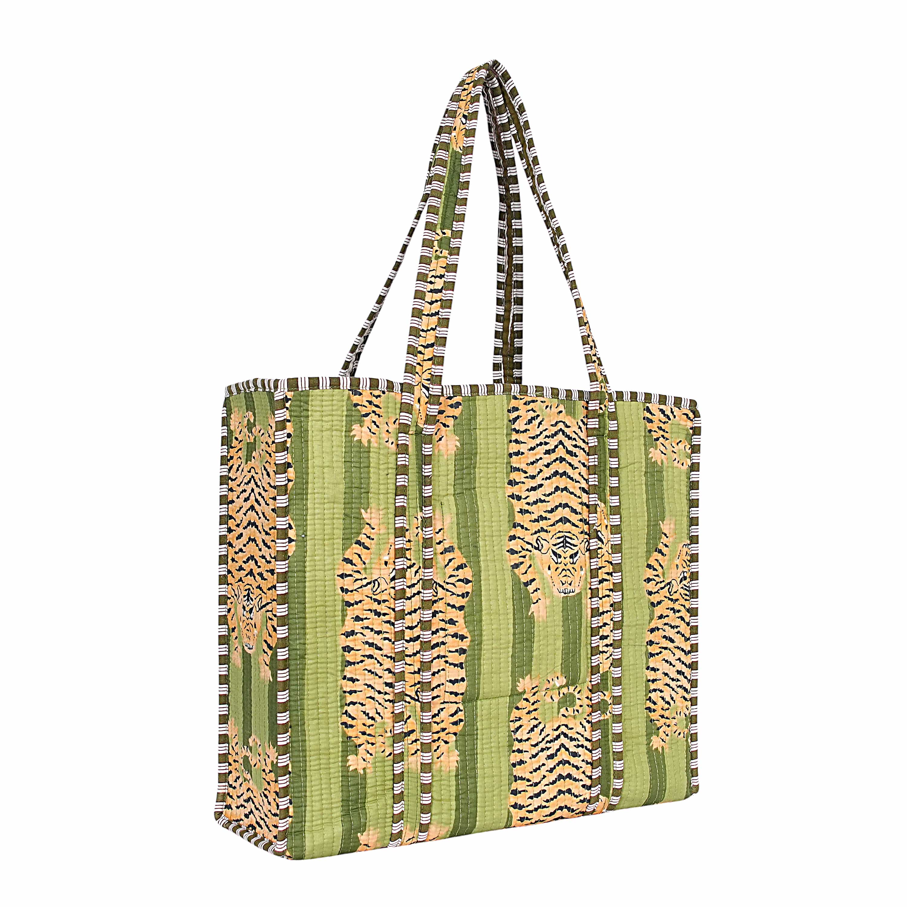 The Tibetan Tiger Tote — handmade hand block printed cotton tote bag, ethically made in Rajasthan, India
