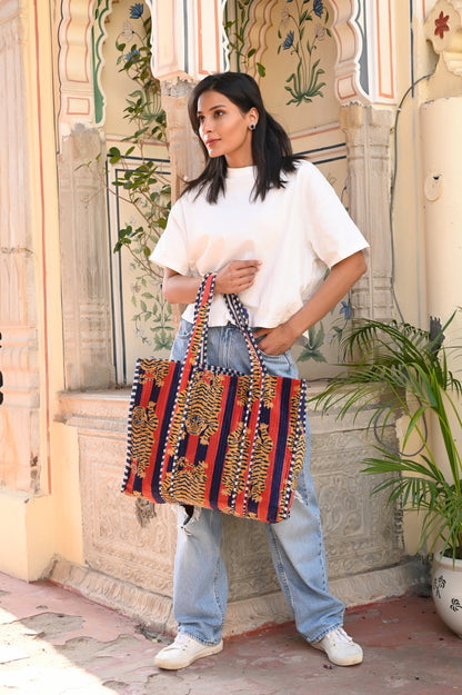 The Tibetan Tiger Tote in Velvet