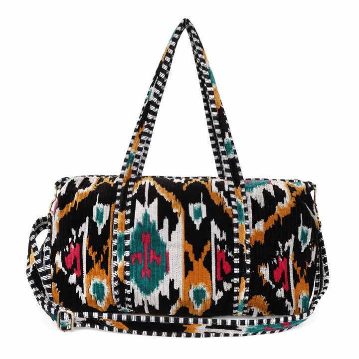 The Ikat Velvet Weekender — handmade quilted velvet weekender bag, ethically made in Rajasthan, India
