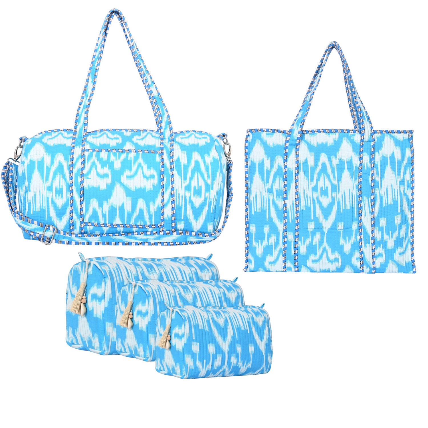 Ikat Cotton Tote, Weekender and Travel Set Bundle
