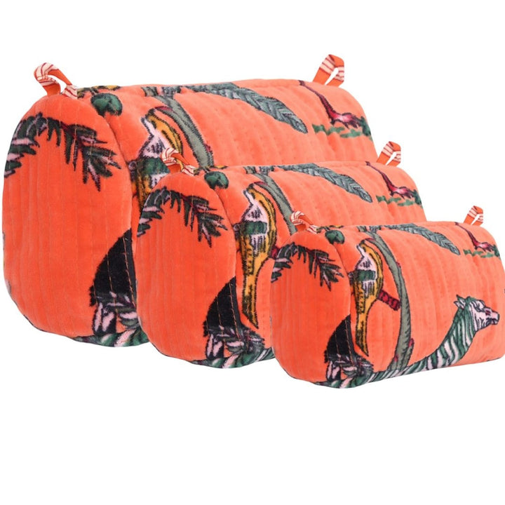 The Jungle Velvet 3 Piece Travel Set — handmade quilted velvet travel pouch set, ethically made in Rajasthan, India