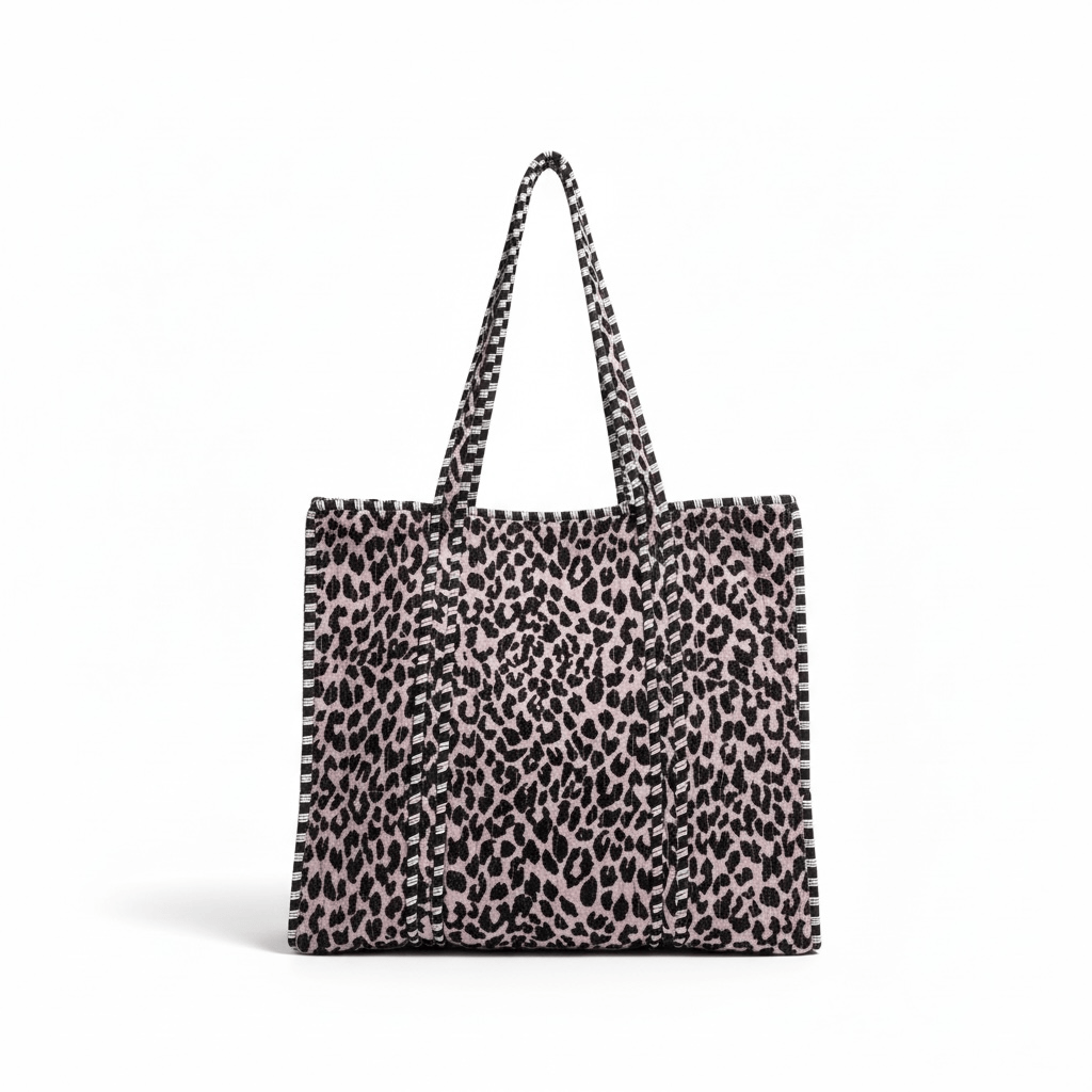 The Velvet Leopard Tote — handcrafted velvet tote with deep leopard print on plush cotton velvet, ethically made in Rajasthan